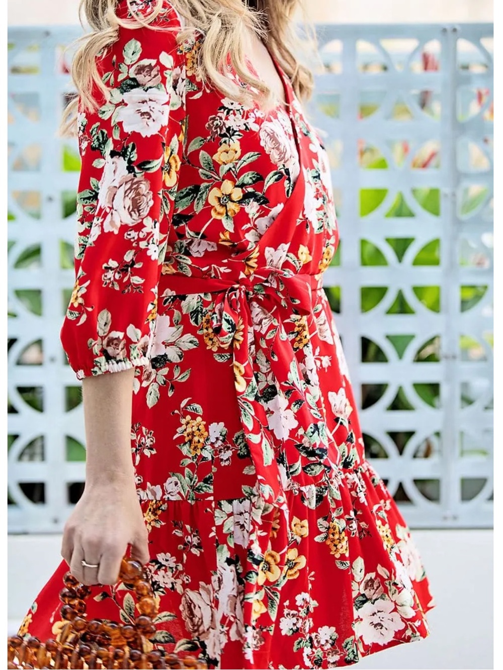 Gibson Red Floral Wrap Midi Dress size XS